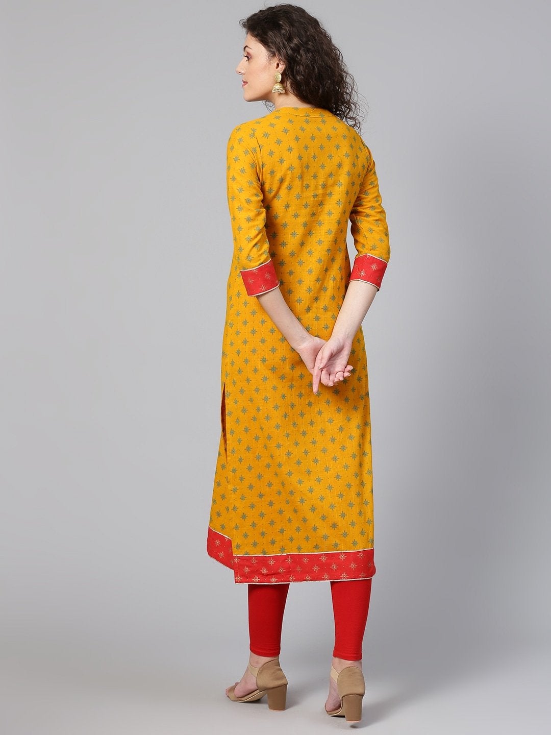 Women's Mustard Yellow & Blue Printed Straight Kurta - Meeranshi