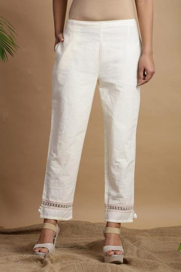 White Rayon Flex Solid Straight Pants - Juniper
