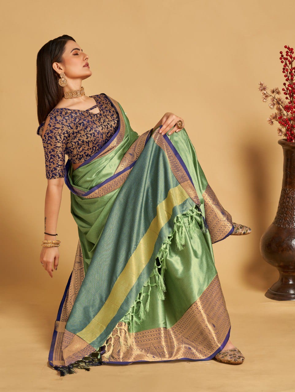 Women's Green Designer Saree Collection - Dwija Fashion