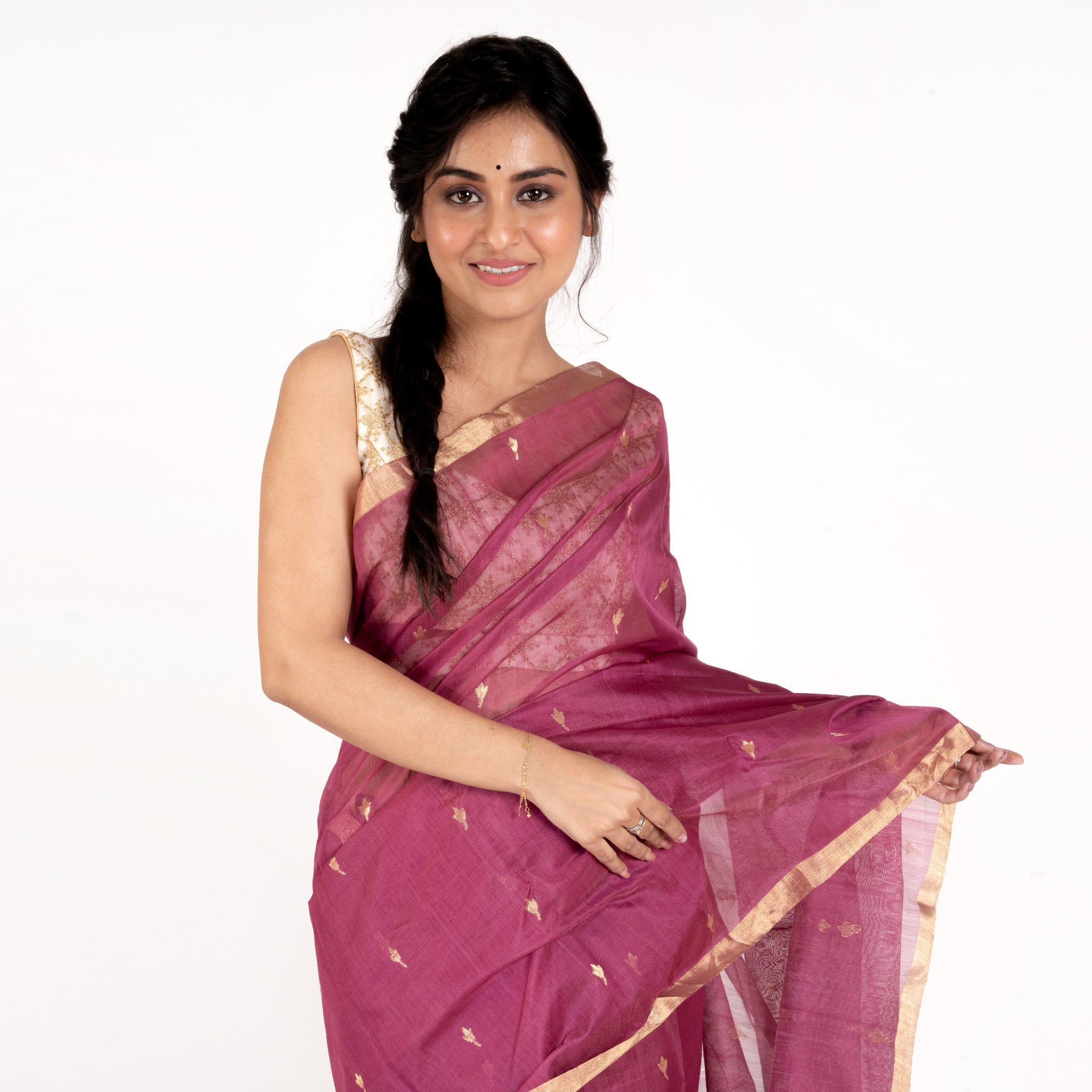 Women's Magenta Pure Chanderi Silk Saree With Golden Tree Woven Motifs And  Booti - Boveee