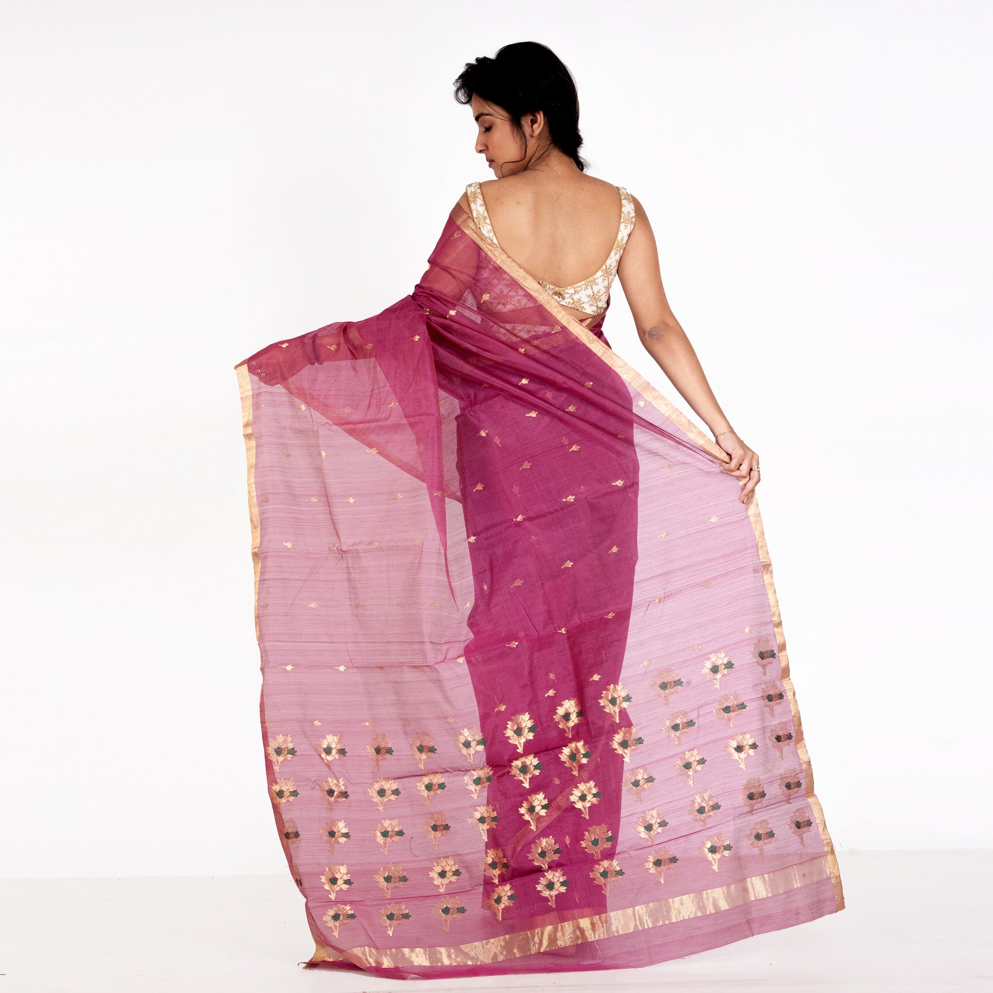 Women's Magenta Pure Chanderi Silk Saree With Golden Tree Woven Motifs And  Booti - Boveee