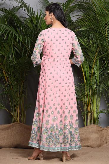 Pink Georgette Printed Flared Dress - Juniper