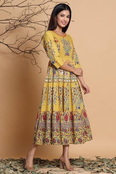 Mustard Cambric Printed Tiered Dress - Juniper