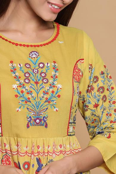 Mustard Cambric Printed Tiered Dress - Juniper