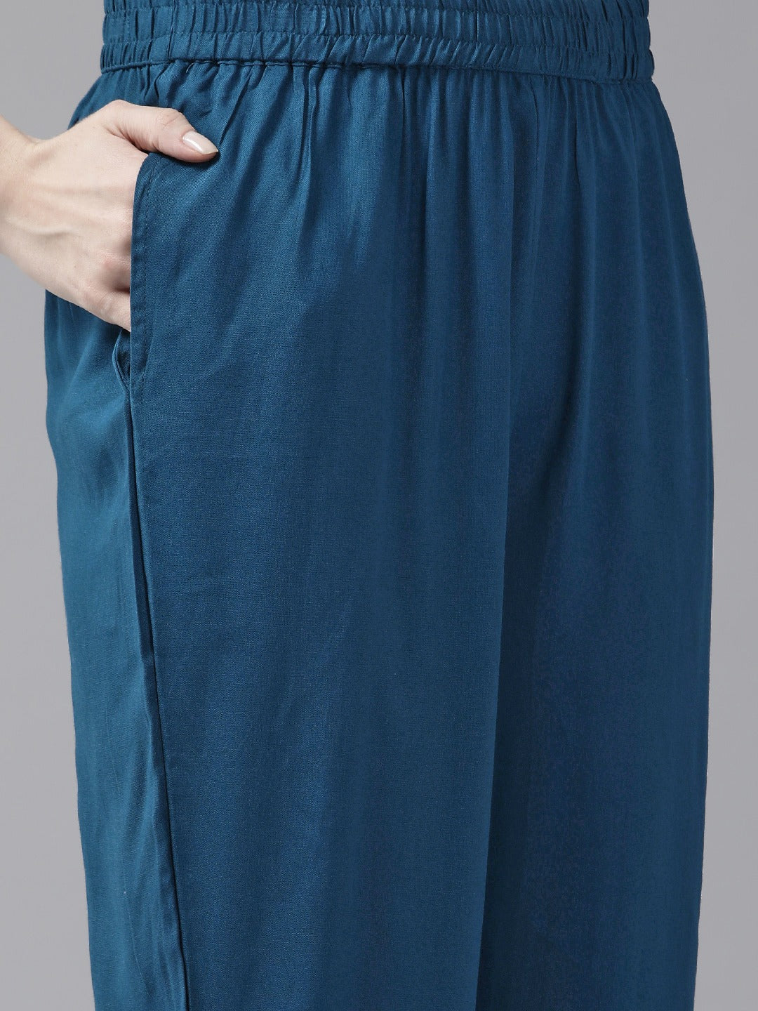 Women's Blue Golden Print Straight Kurta Trousers And Dupatta Set - Yufta