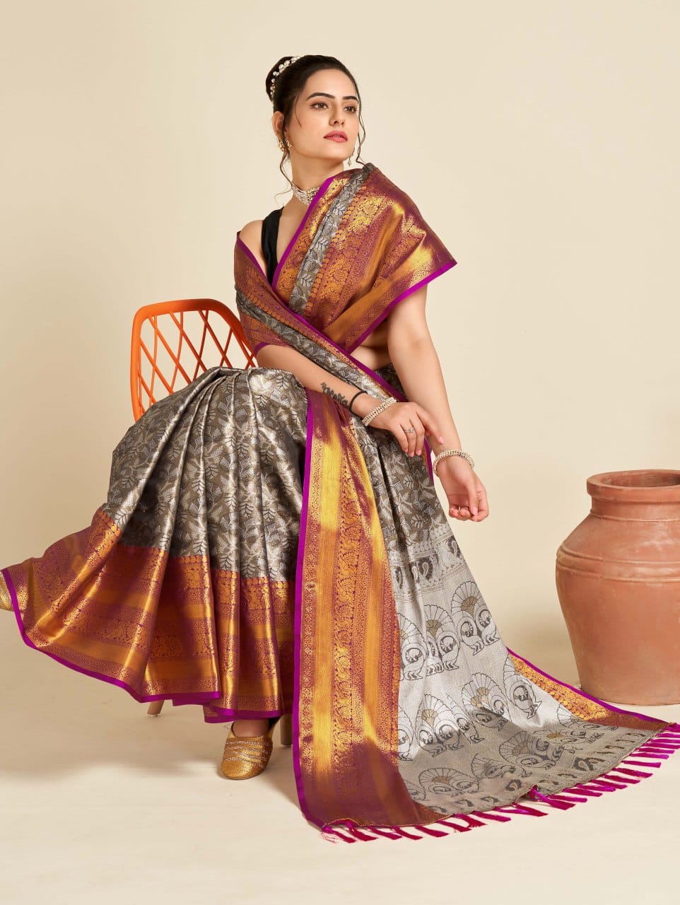 Women's Grey Designer Saree Collection - Dwija Fashion