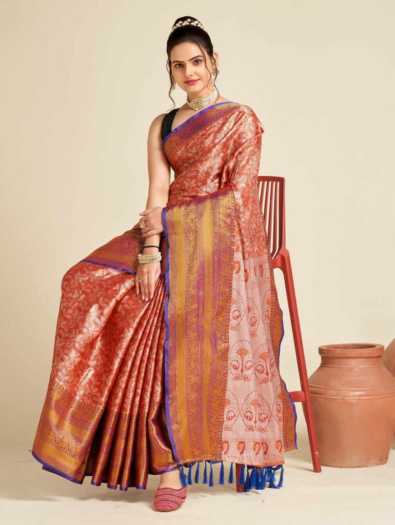Women's Orange Designer Saree Collection