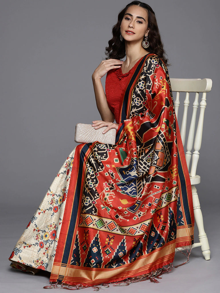 Women's Digital Print Shiney Satin Semistitched Lehenga Choli With Unstitched Blouse And Thred Work Dupatta