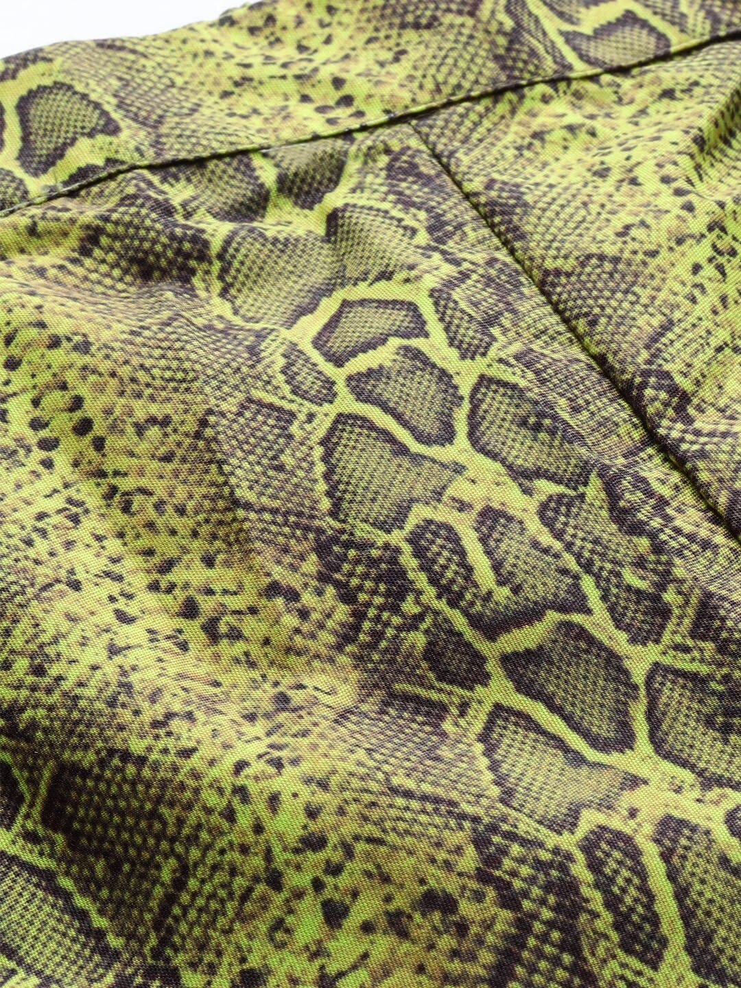Women's  Lime Green & Coffee Brown Snakeskin Print Cropped Straight Palazzos - AKS