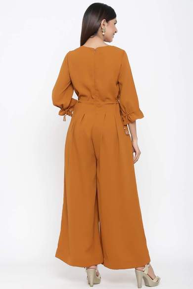 Brown Polymoss Embroidered Ethnic Jumpsuit - Juniper