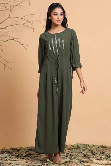 Olive Polymoss Embroidered Ethnic Jumpsuit - Juniper