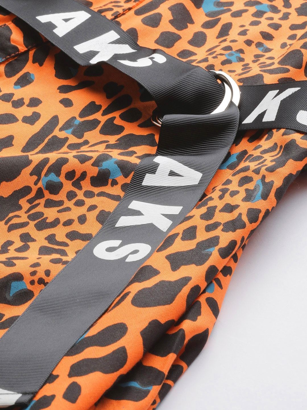 Women's  Orange & Black Animal Printed Maxi Dress - AKS