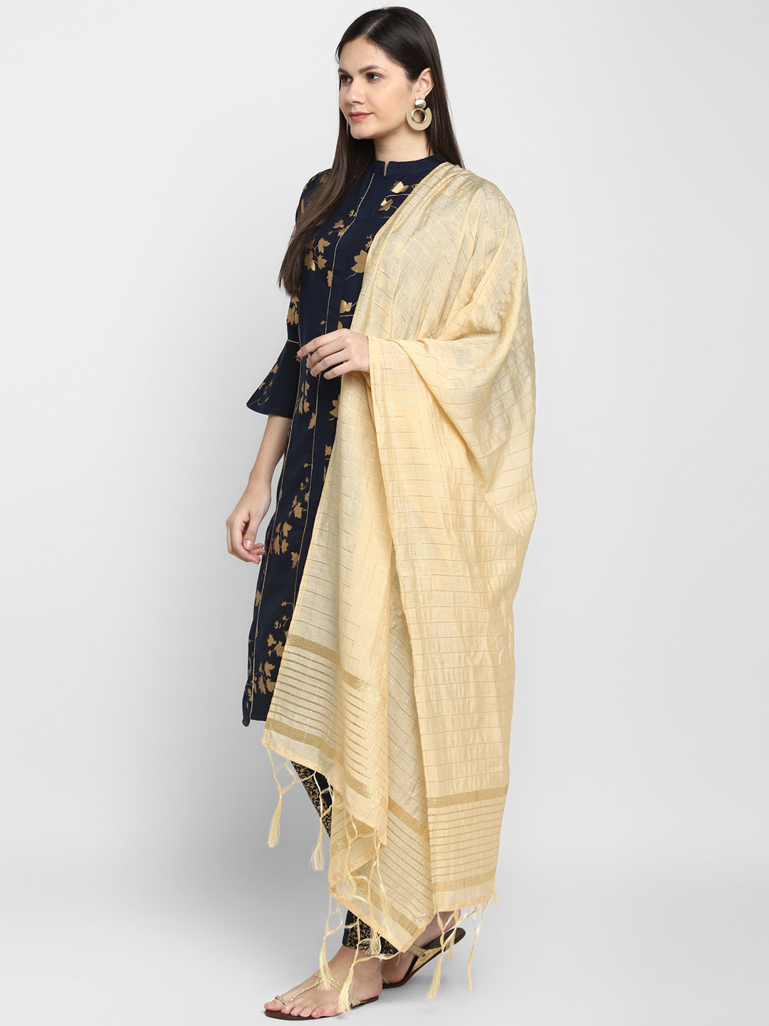 Women's Cotton Blend Kurta And Pant With Dupatta Set - VAABA