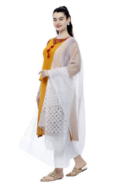Women's Buta Square Cutt Off White Dupatta & Chunni Mfd0009