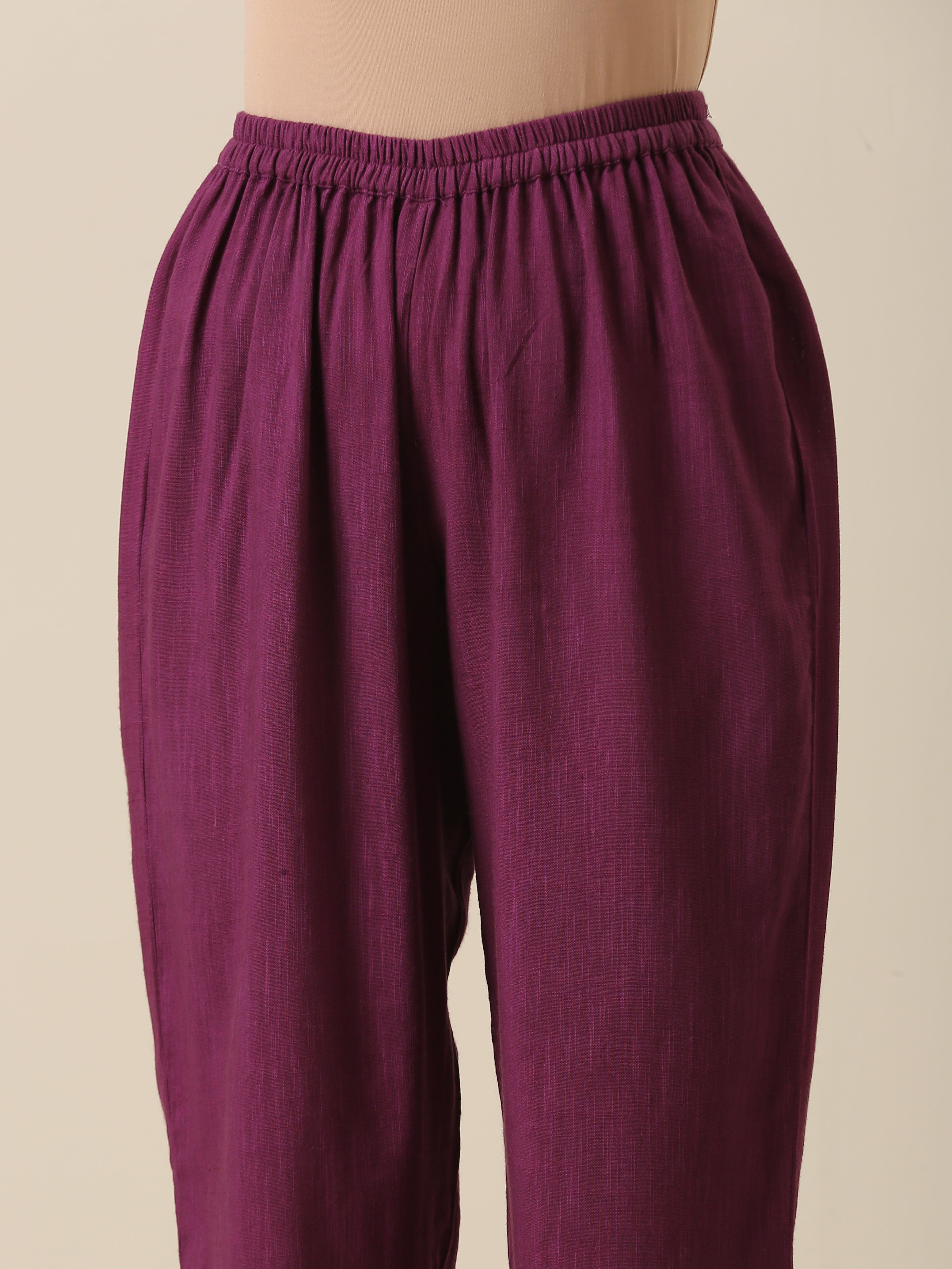 Women's Plum Purple Slub Texture High Low Kaftan Pant Set
