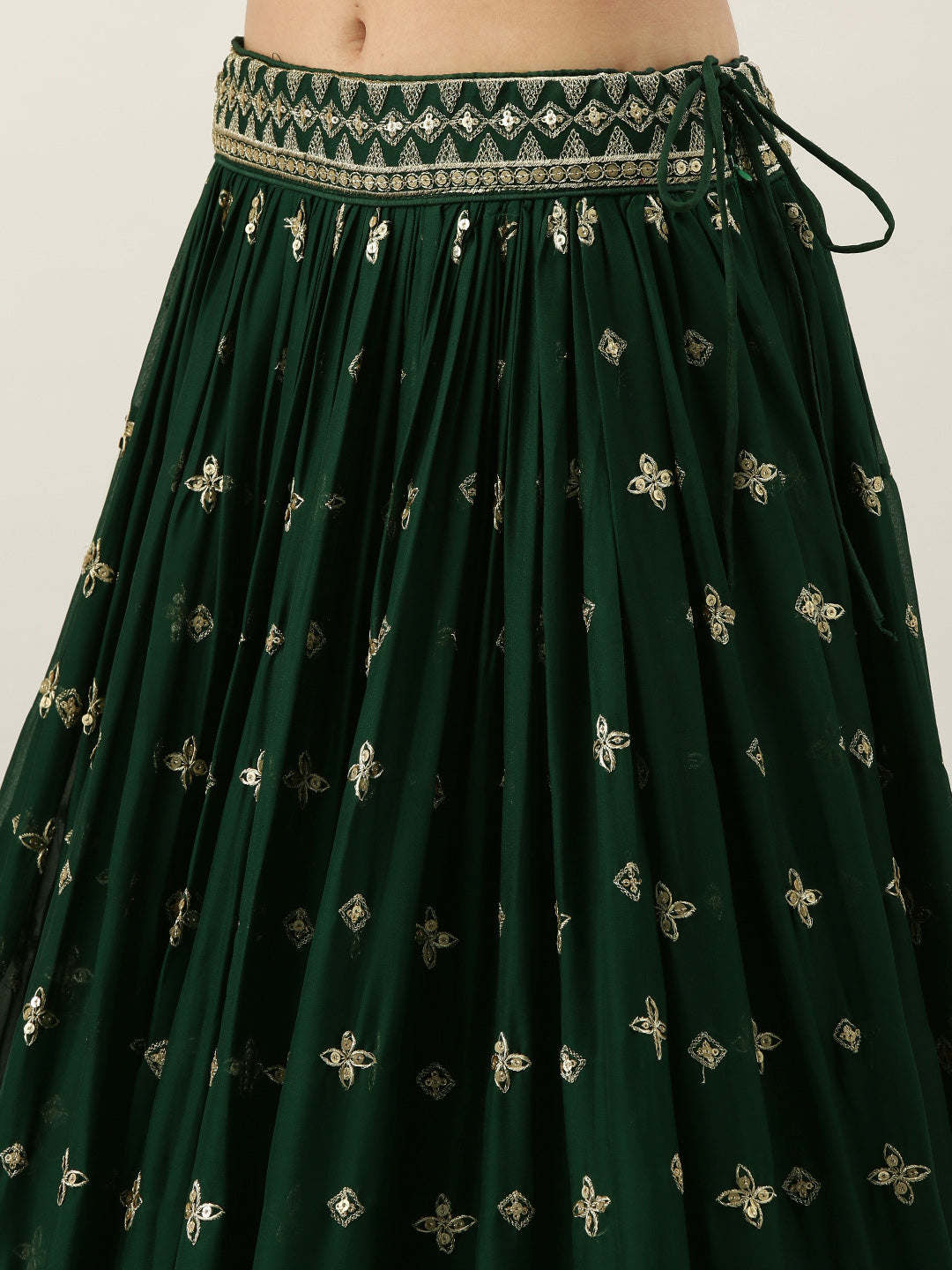 Women's Royal Green - Pure Georgette Embroidered Stitched Lehenga - Royal Dwells