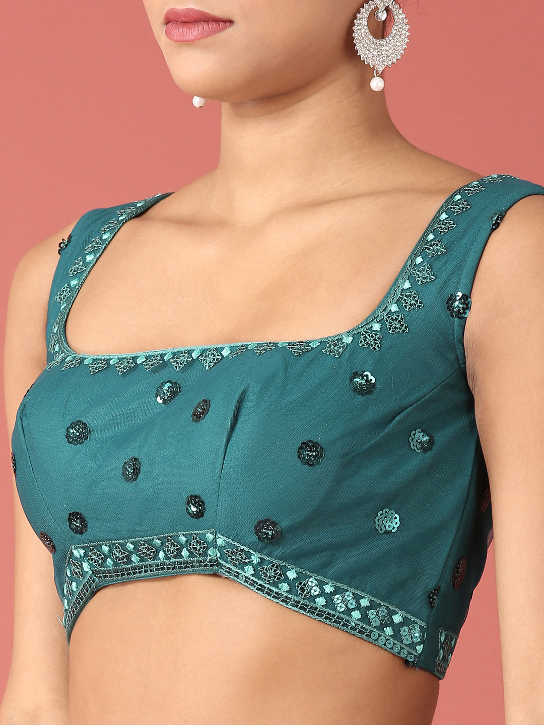 Women's Teal Net Sequinse Work Fully Stitched Lehenga & Stitched Blouse, Dupatta - Royal Dwells