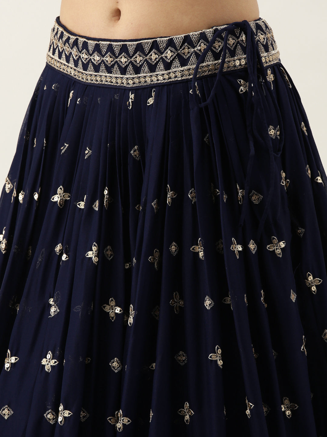 Women's Navy Blue Pure Georgette Embroidered Lehenga & Blouse, Dupatta - Royal Dwells
