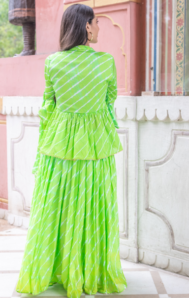 Women's Green  Upada Silk Lehenga With Bijiya And White Tassels Set - Saras The Label