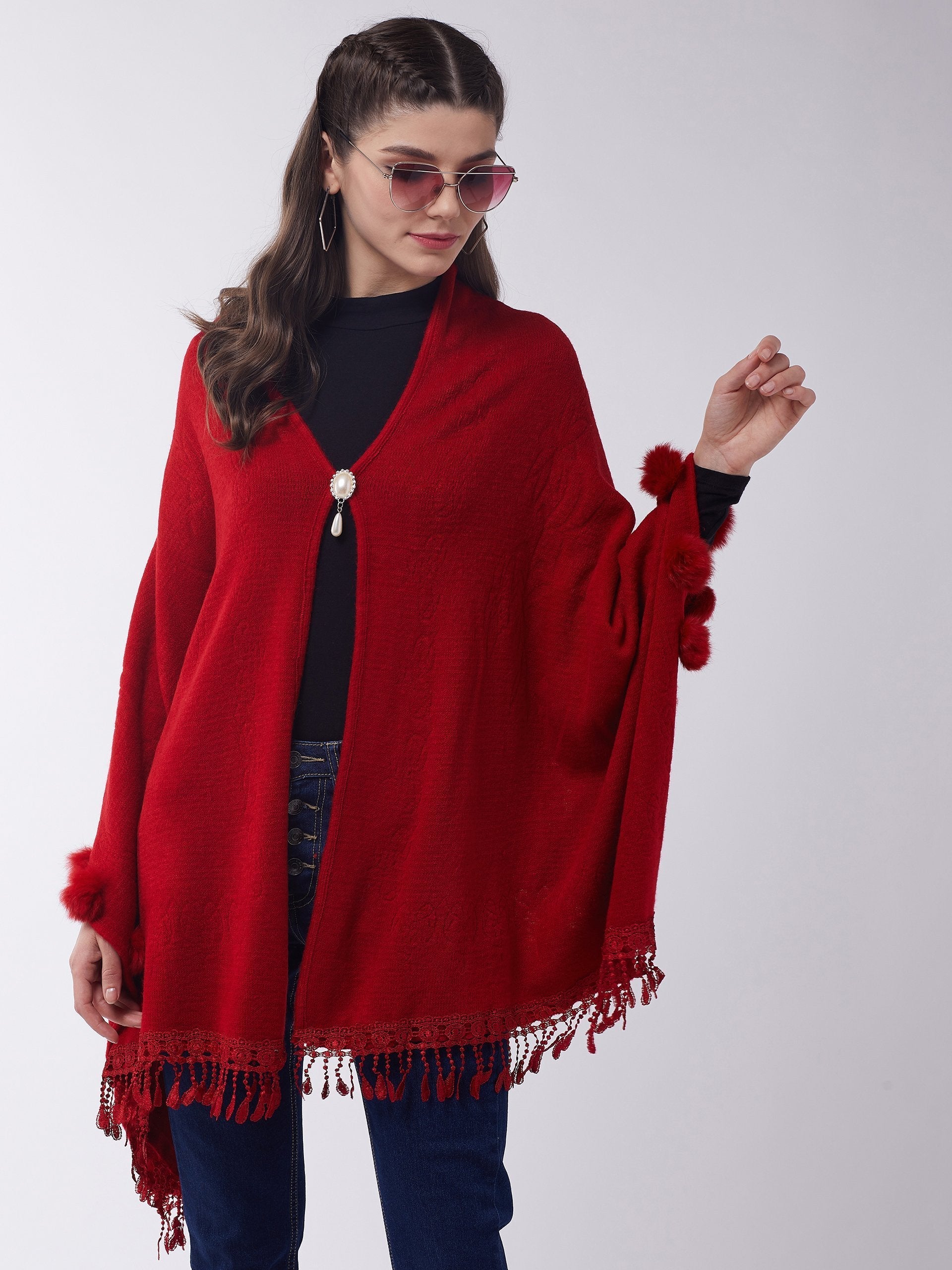 Women's Red Faux Fur Cape - InWeave