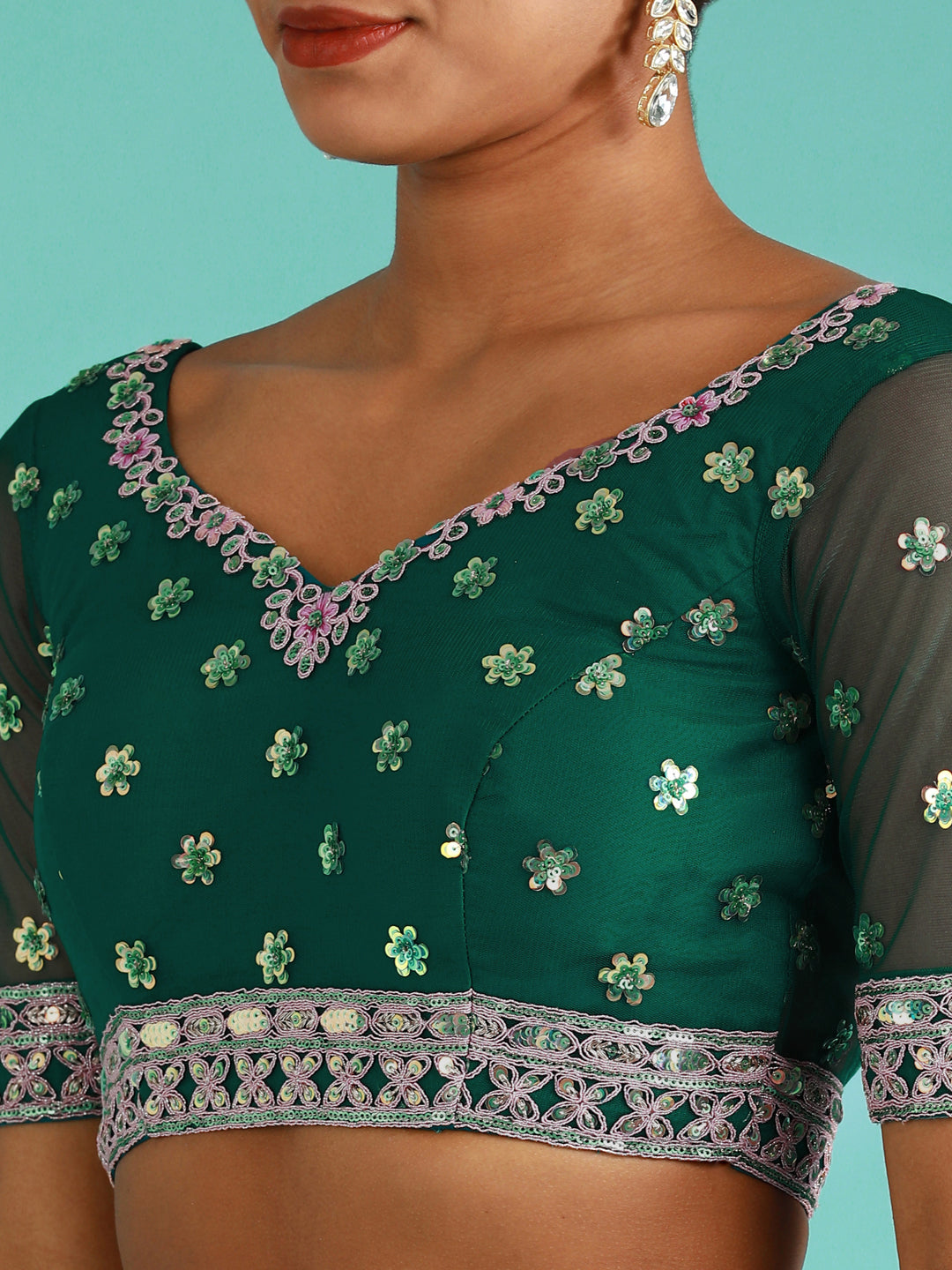 Women's Green Net Sequince Work Lehenga & Blouse, Dupatta - Royal Dwells