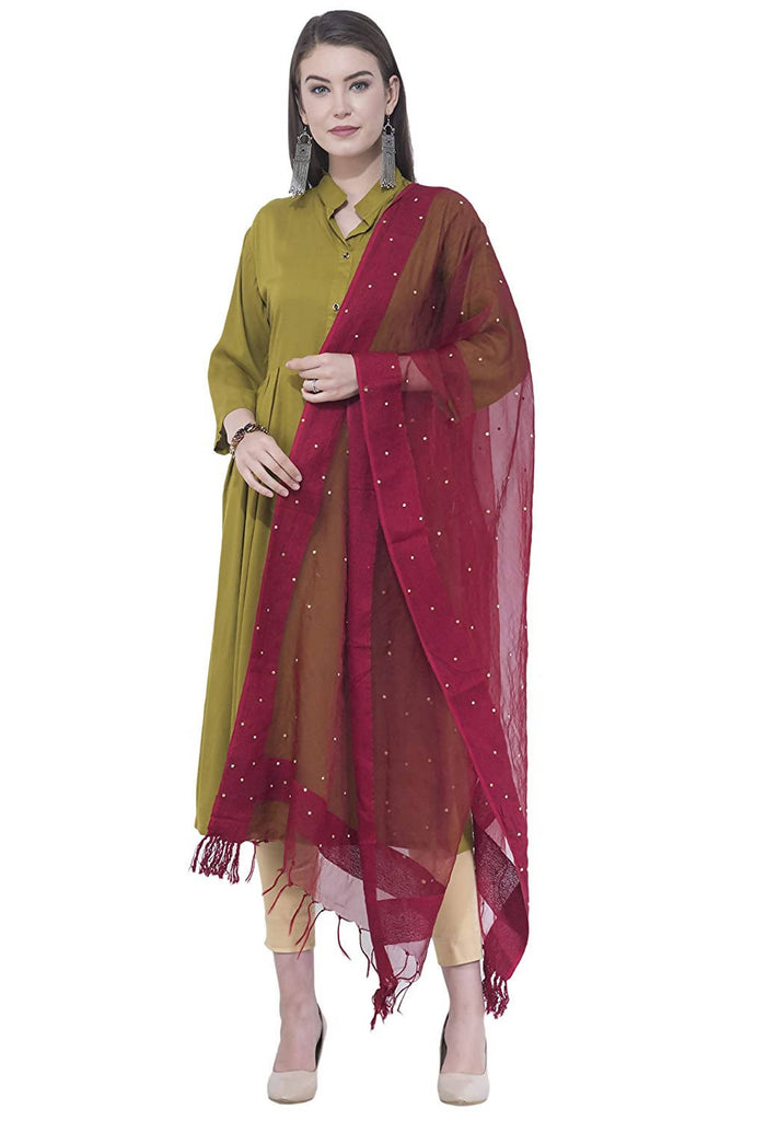 Women's Orgenza Cotton Golden Chandna Work Maroon Dupatta Mfd0043