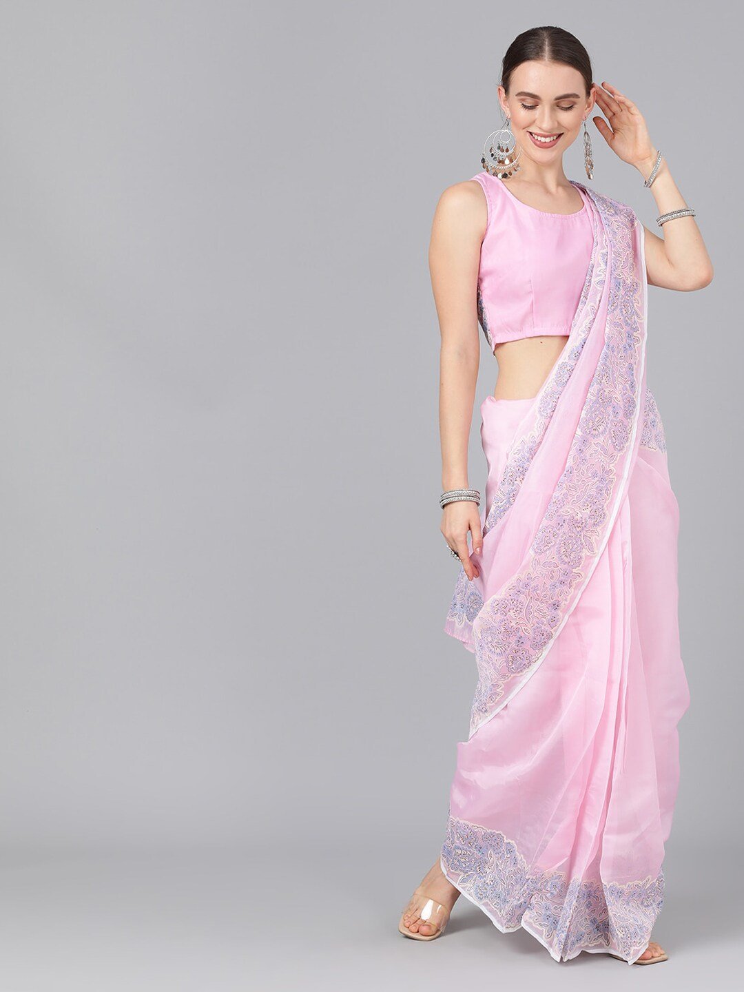 Women's Pink Solid Saree - AKS