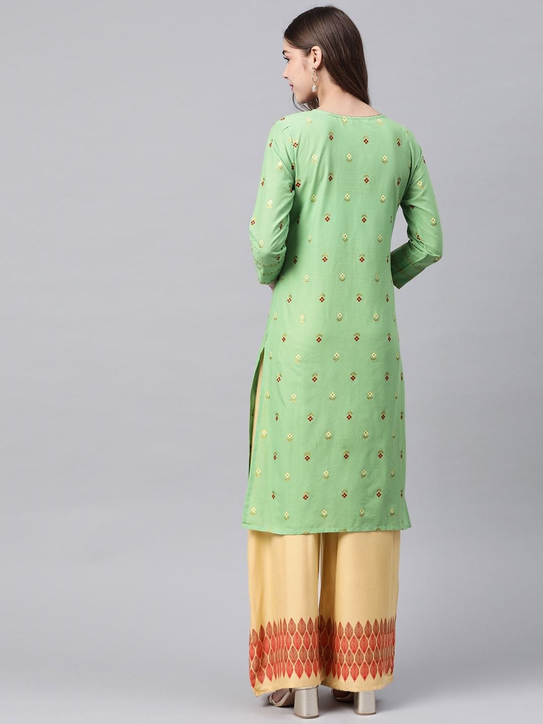 Women's Green & Beige Printed Pure Cotton Kurta with Palazzos - Meeranshi