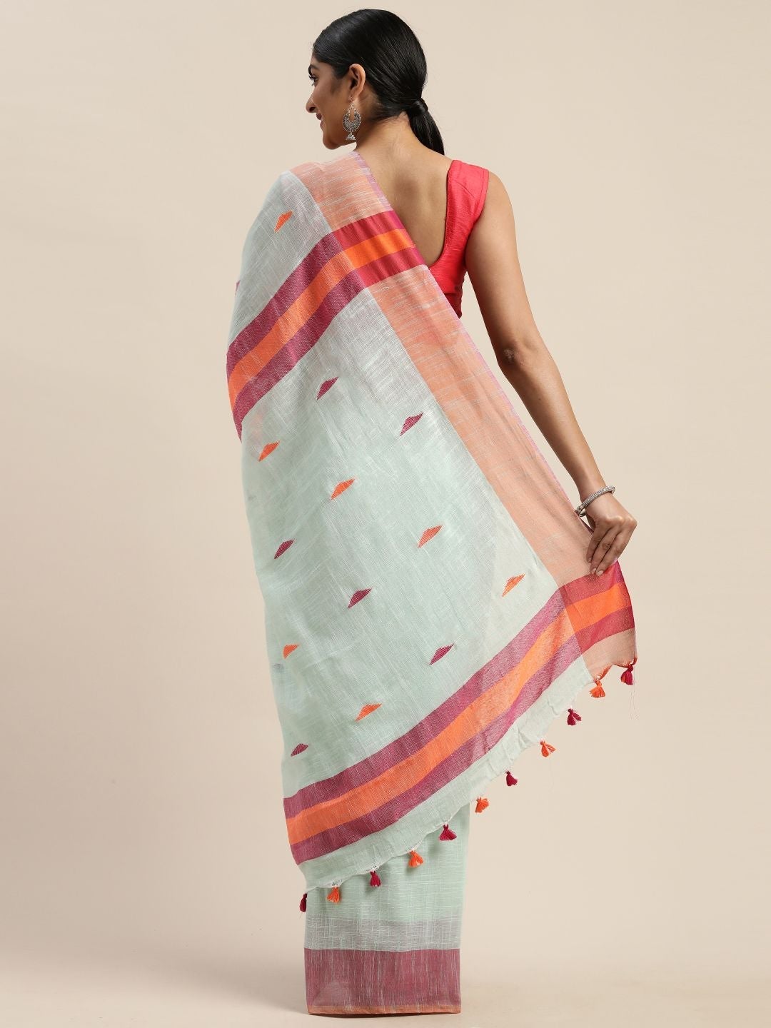 Women's Handloom Khadi Saree With Motif Weaving - Olive Mist