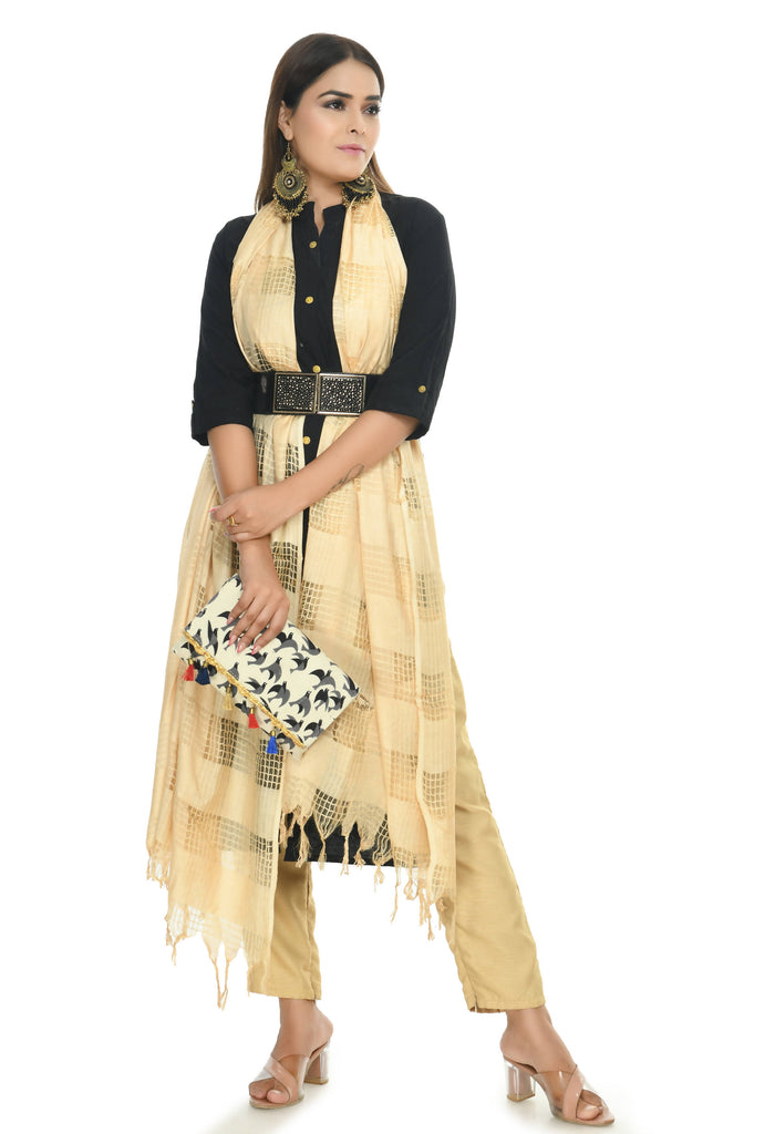 Women's Golden Colour Window Design Cotton Dupatta Mfd0015