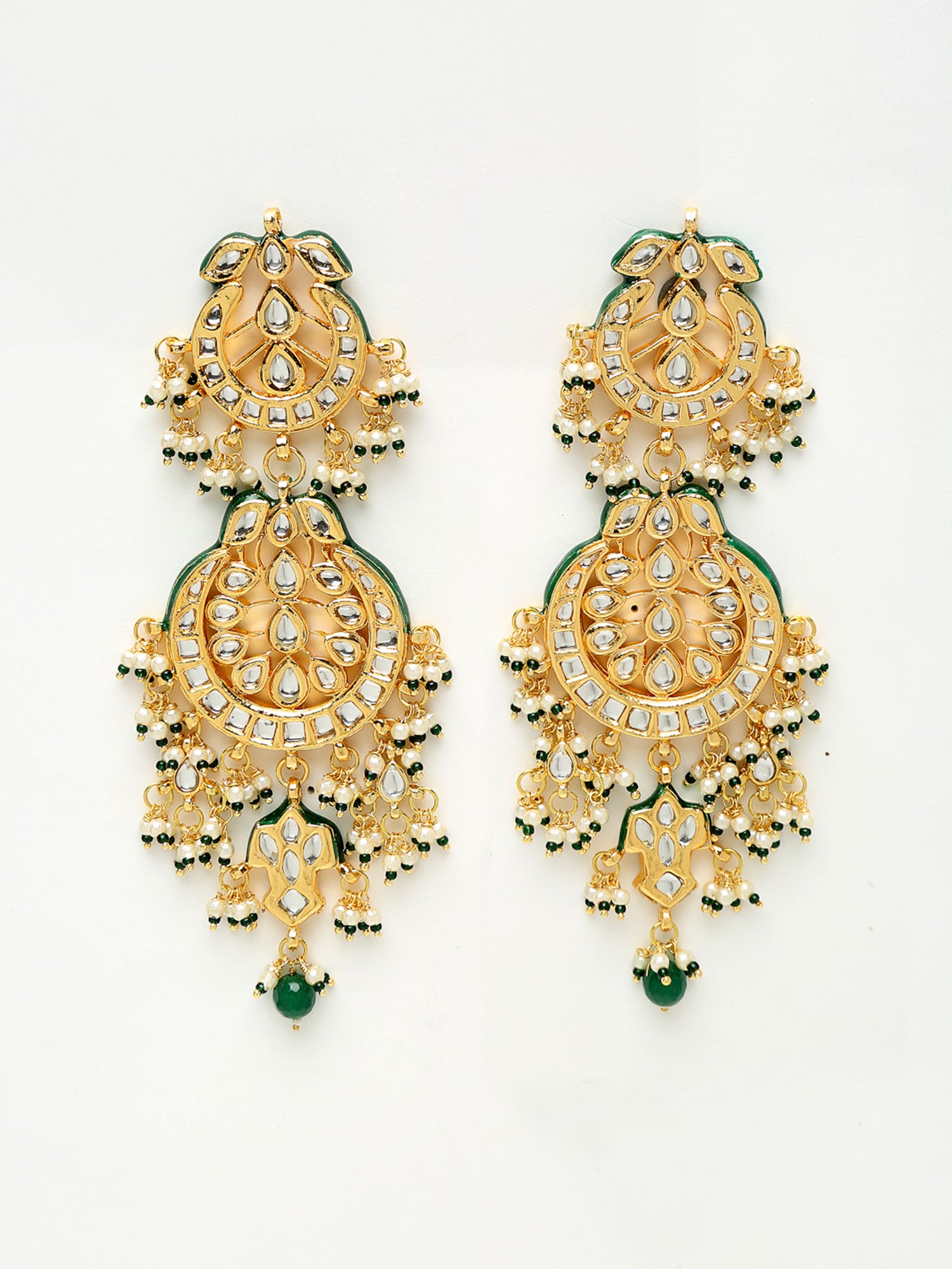 Women's Long Kundan Neckpiece with Earrings - Ruby Raang