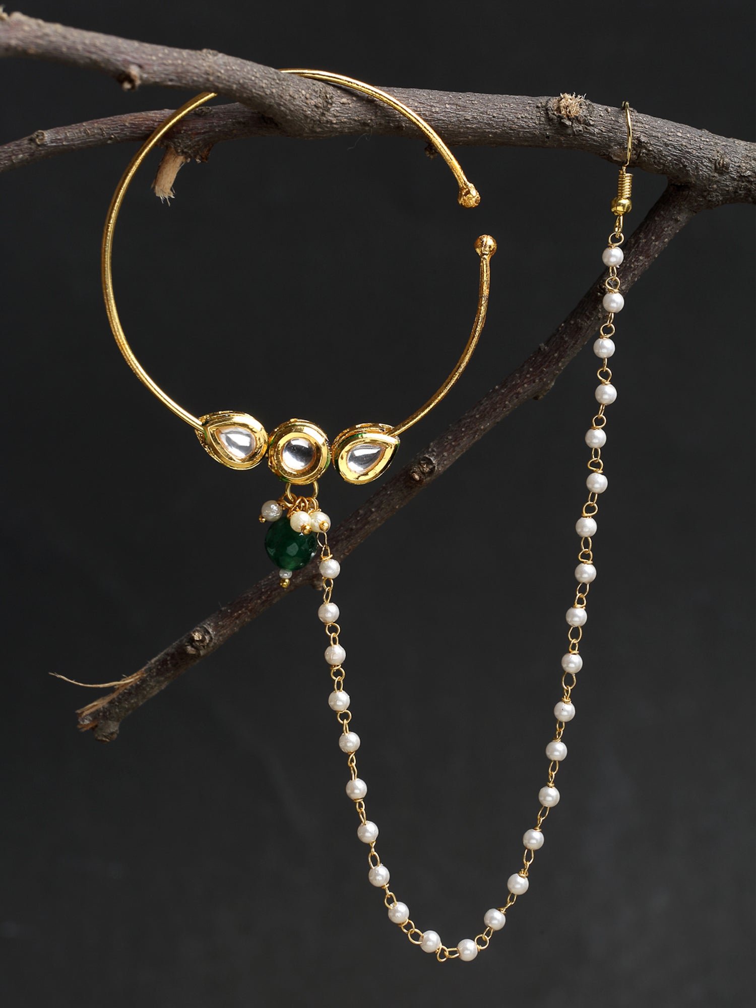 Bridal Kundan Nose Ring With Pearls By Ruby Raang