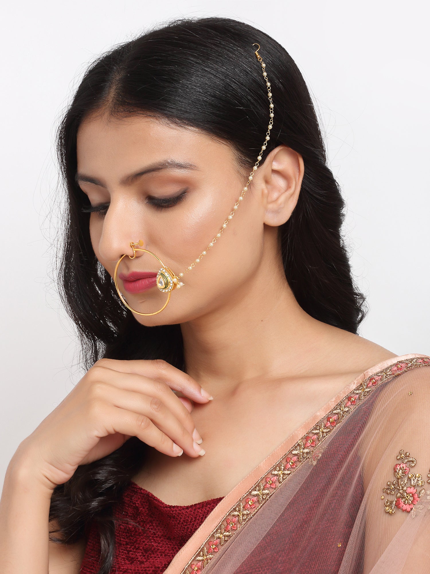 Maharani Kundan Nose Ring By Ruby Raang