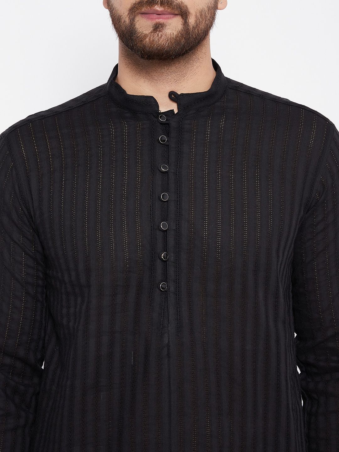 Men's Pure Cotton Black Straight Kurta - Even Apparels