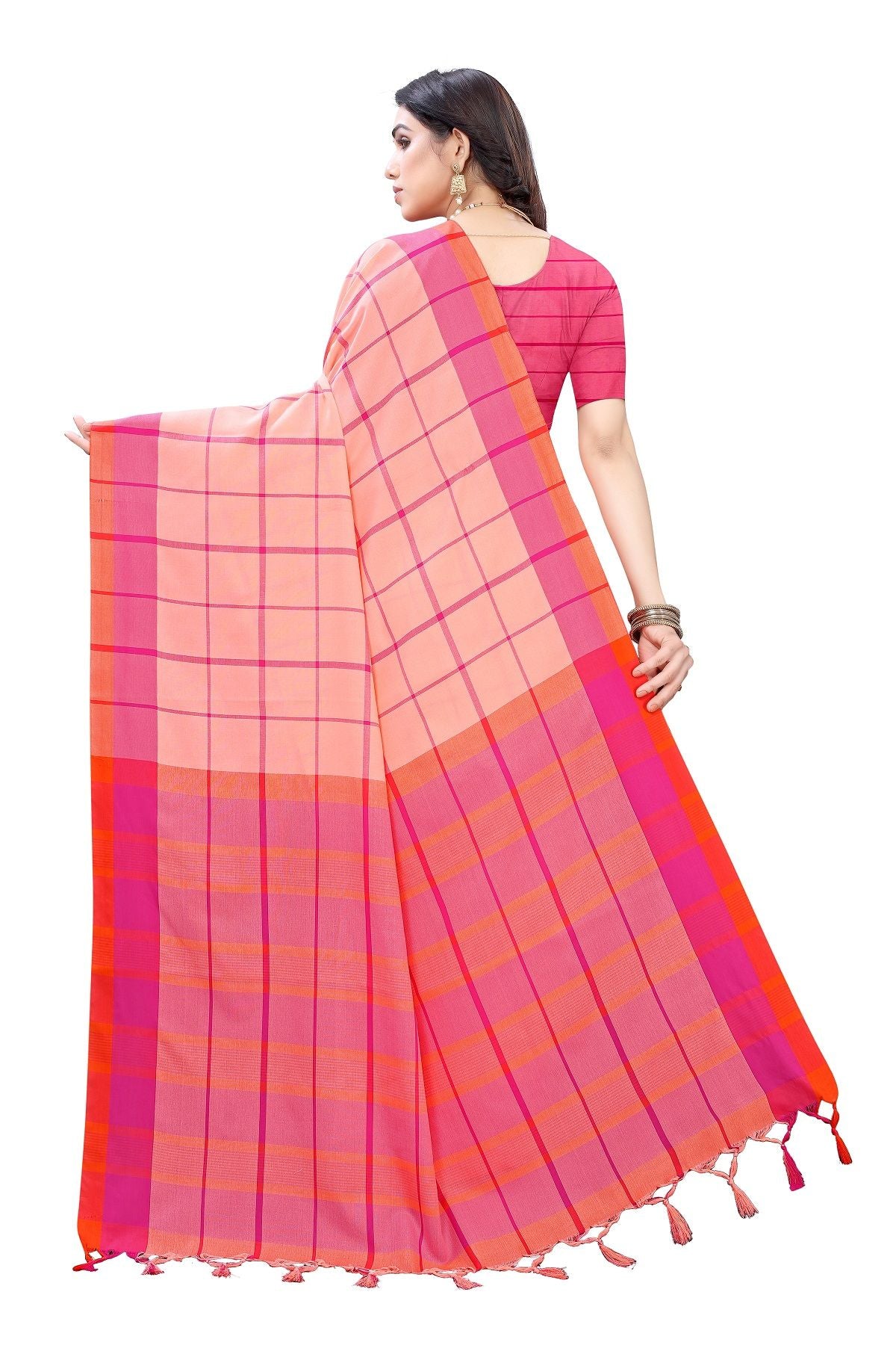 Women's Vamika Peach Cotton Silk Weaving Saree - Vamika