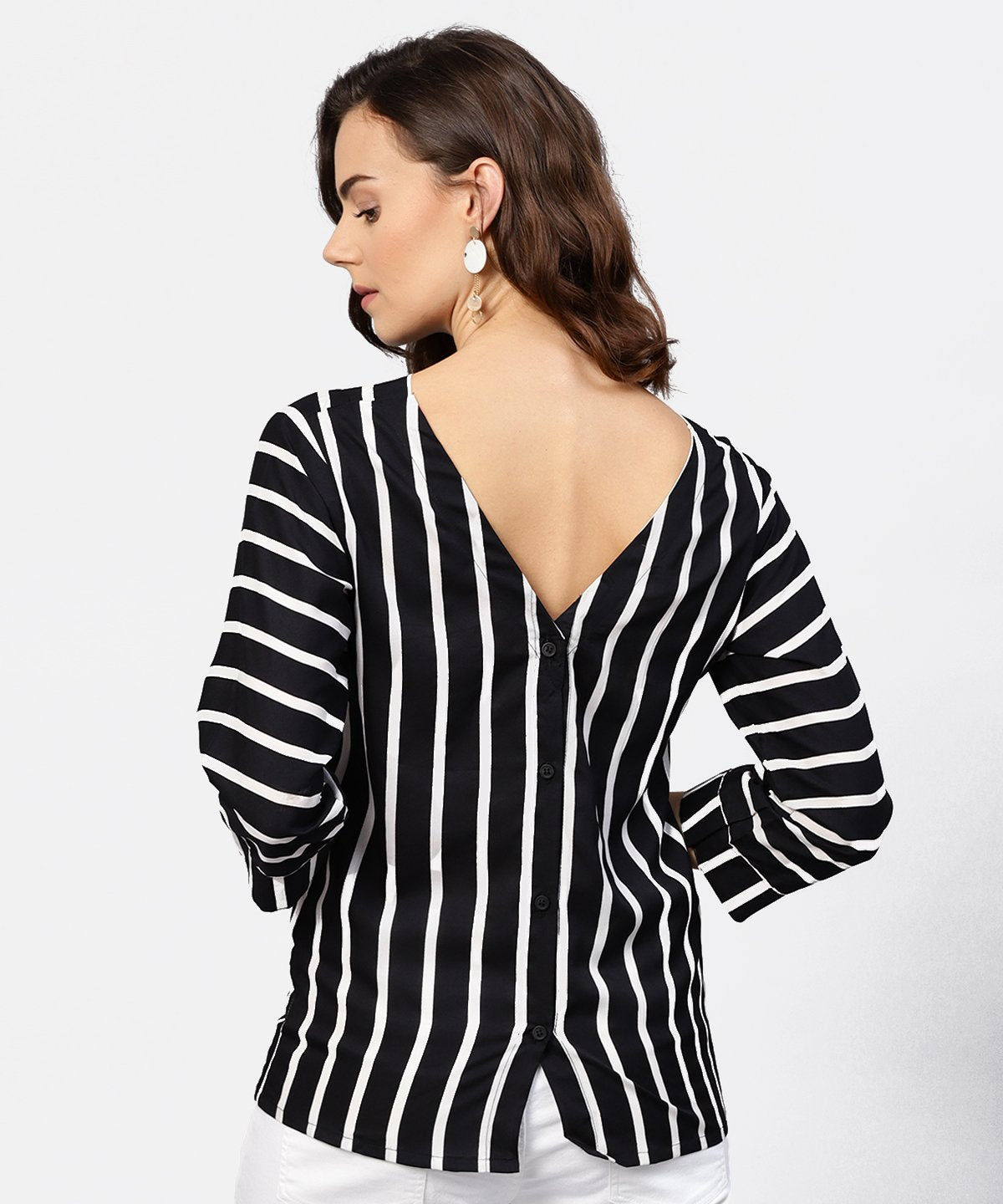 Women's Black Striped 3/4Th Sleeve Shirt Style Top - Nayo Clothing