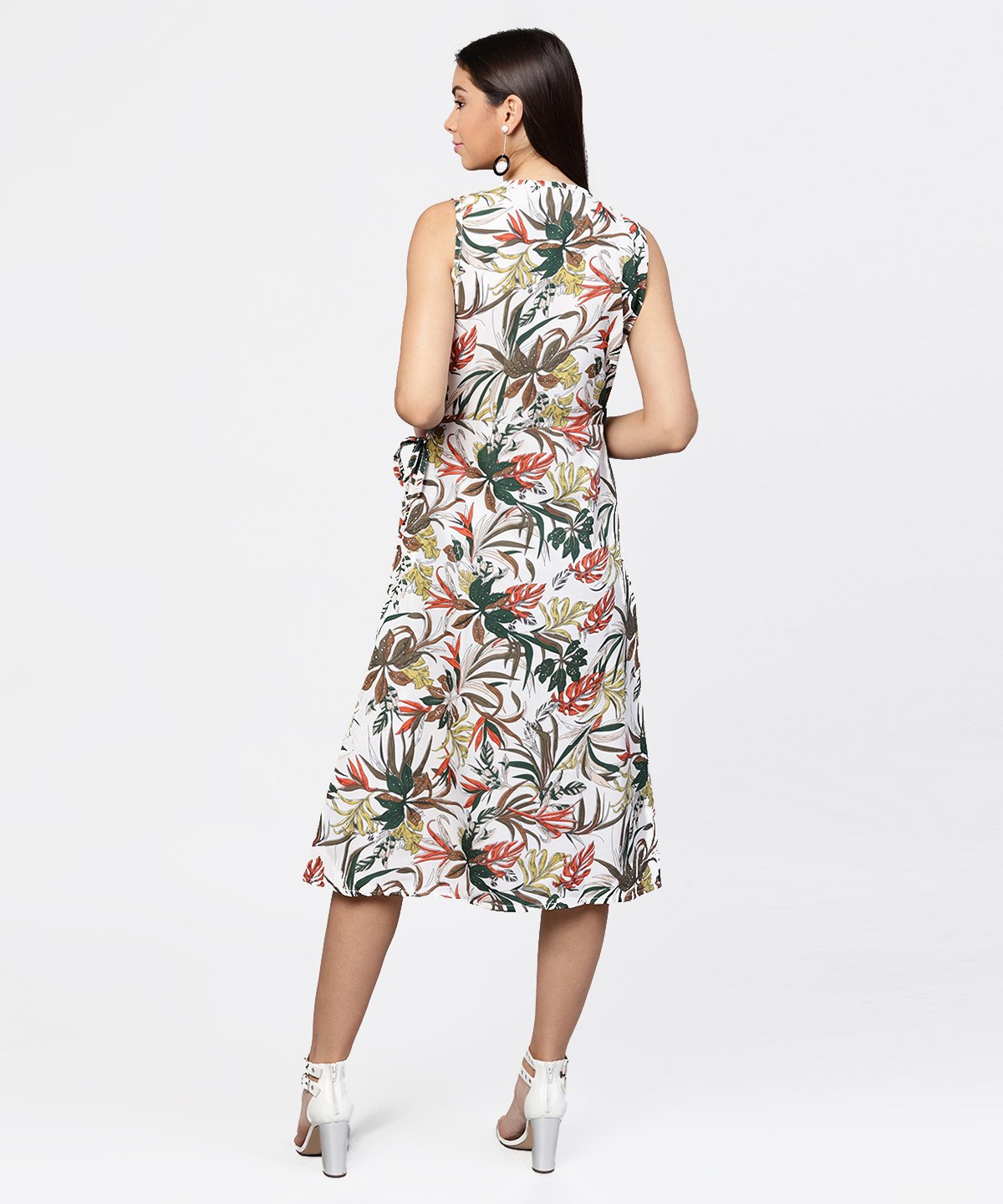 Women's Multi Printed Sleeveless V-Neck Short A-Line Dress - Nayo Clothing