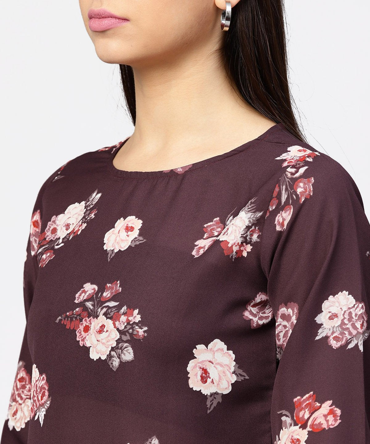Women's Round Neck Floral Printed 3/4Th Sleeves Top - Nayo Clothing