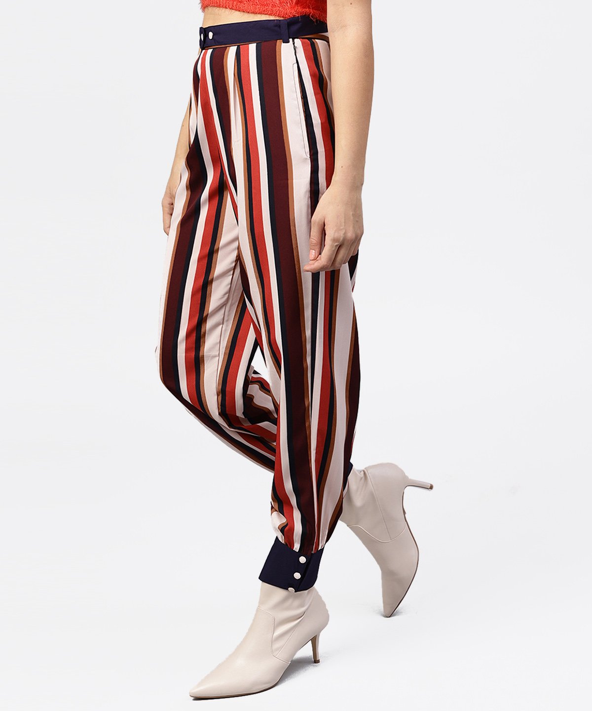 Women's Multi Printed Ankle Length Striped Trouser - Nayo Clothing