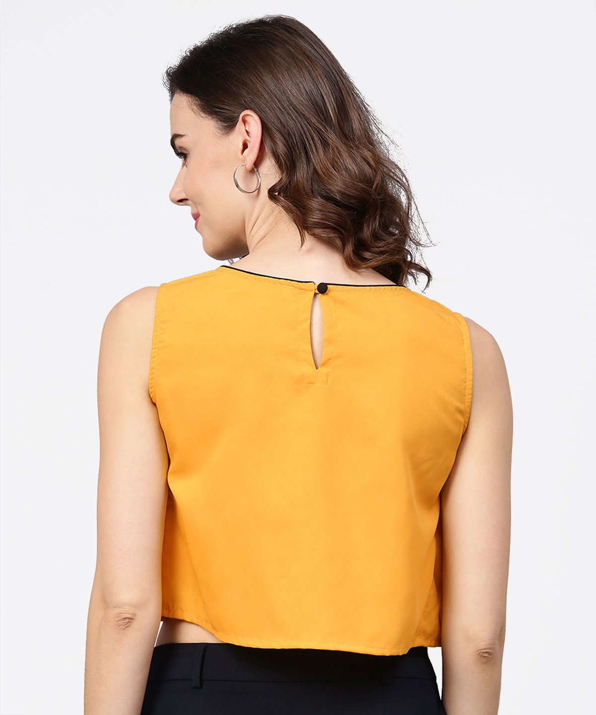 Women's Yellow Crepe Sleeveless Pleated Tops - Nayo Clothing