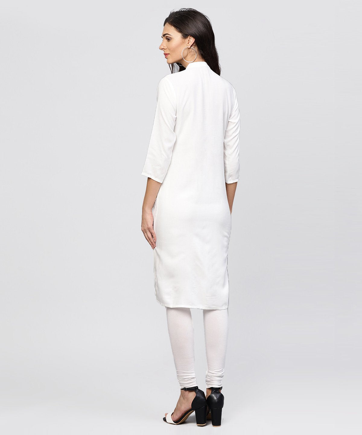 Women's Embroidered Off White Rayon Kurta With Madarin Collar - Nayo Clothing