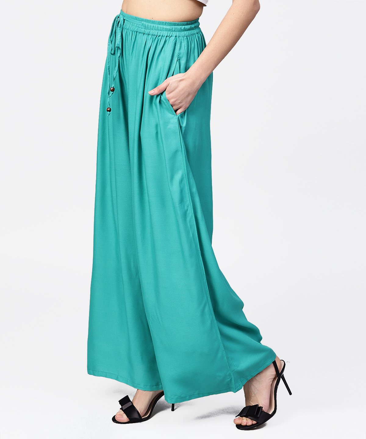 Women's Turquoise Blue Flared Ankle Length Palazzo - Nayo Clothing