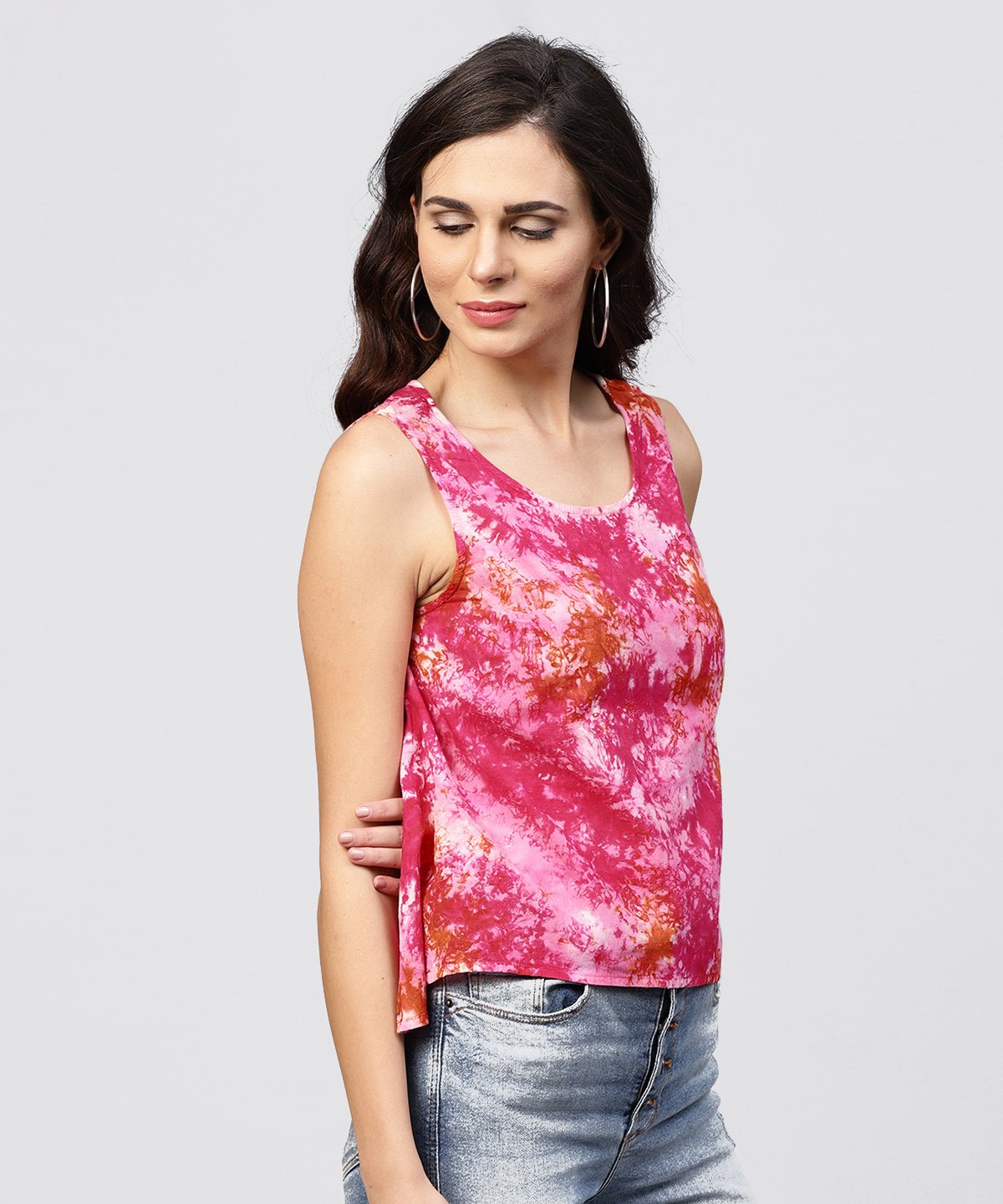 Women's Pink Colored Sleeveless Top With Round Neck - Nayo Clothing