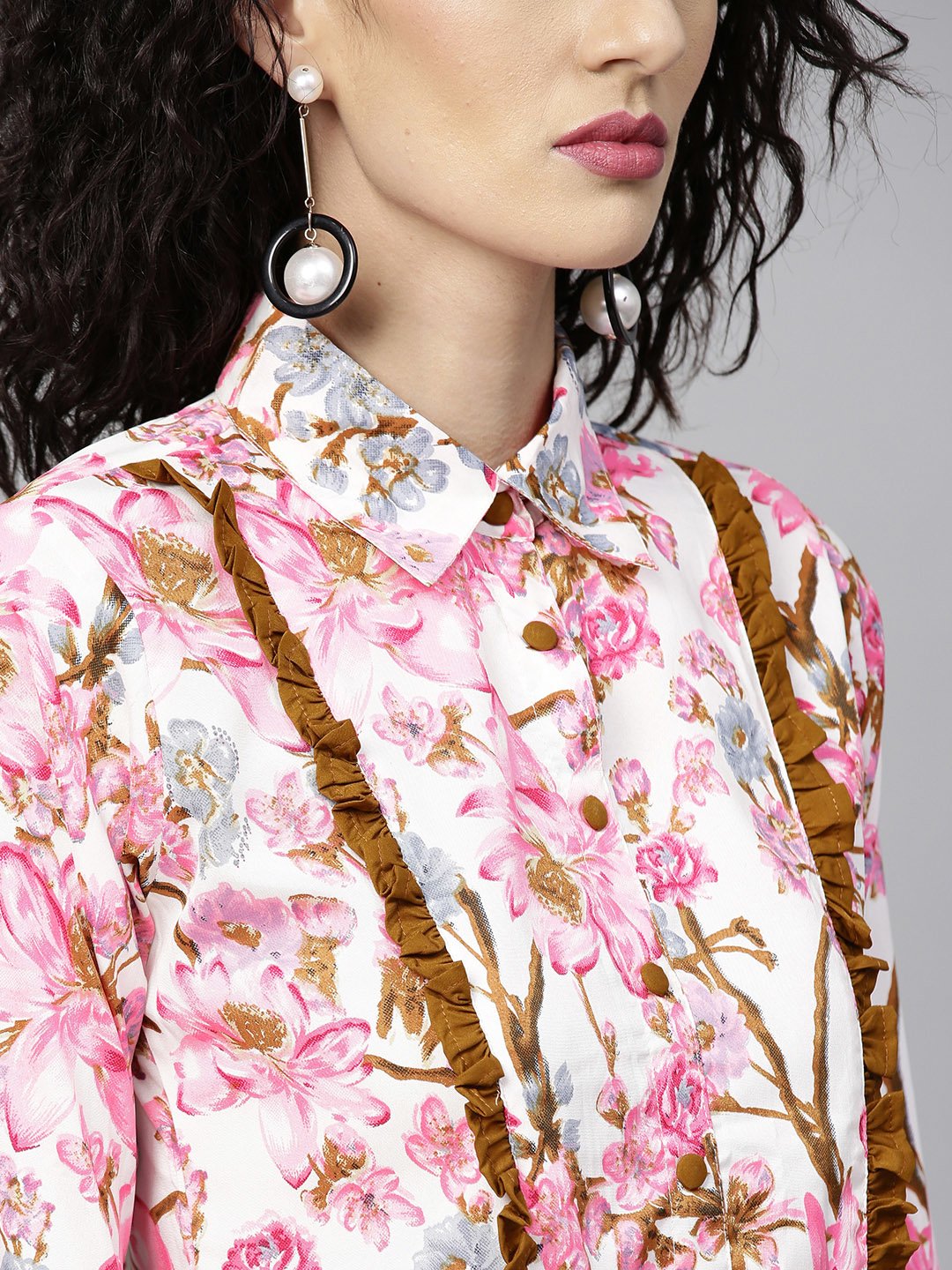 Women's Pink & Mustard Yellow Printed Top With Trousers - Nayo Clothing