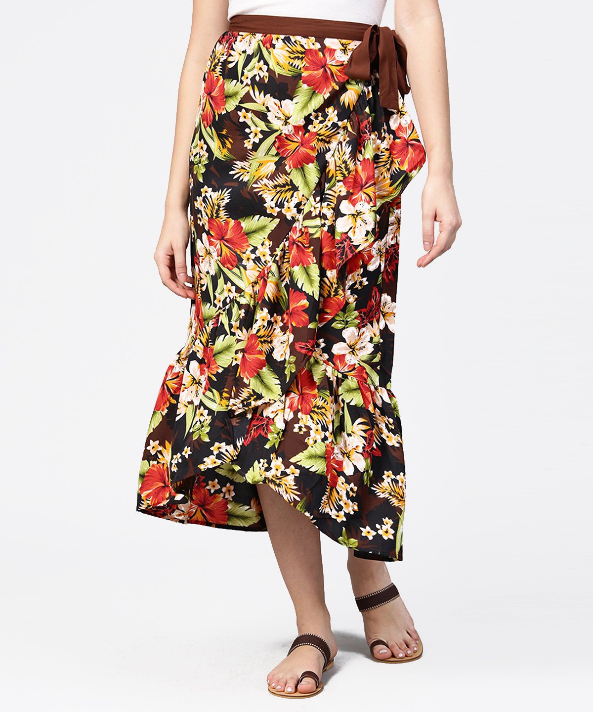 Women's Multi Flower Printed Calf Length Skirt - Nayo Clothing