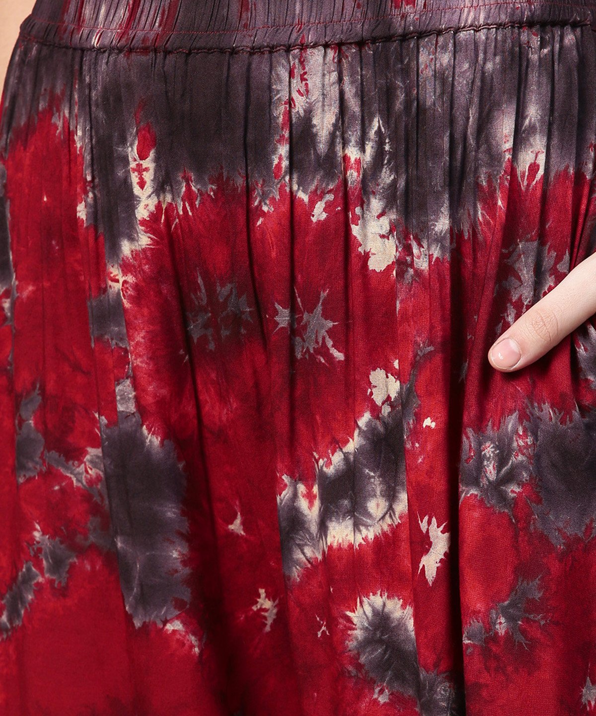 Women's Red Tye Dye Ankle Length Flared Palazzo - Nayo Clothing