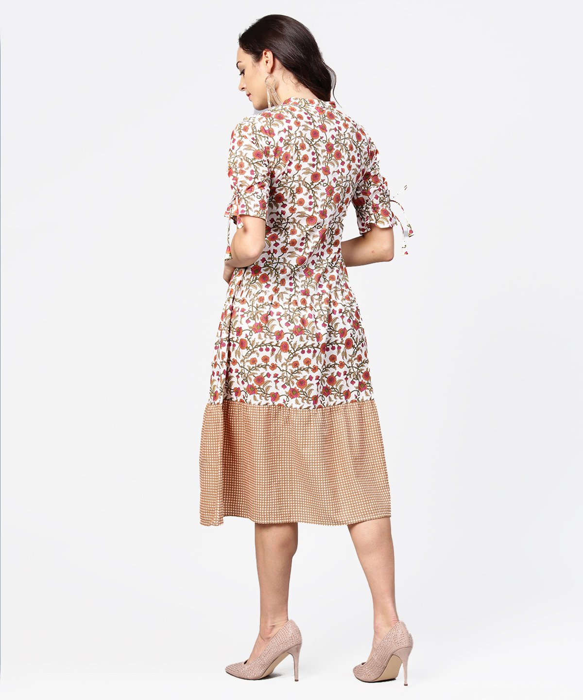 Women's Multi Printed Half Sleeve Cotton A-Line Dress - Nayo Clothing