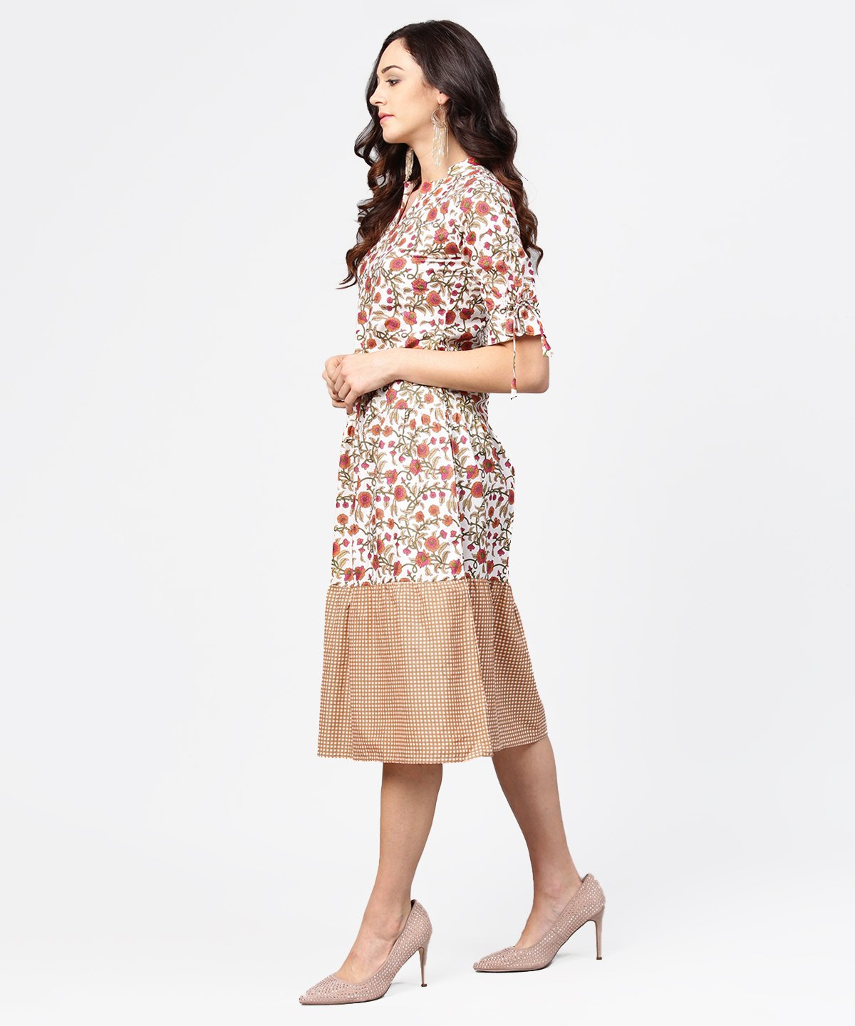 Women's Multi Printed Half Sleeve Cotton A-Line Dress - Nayo Clothing