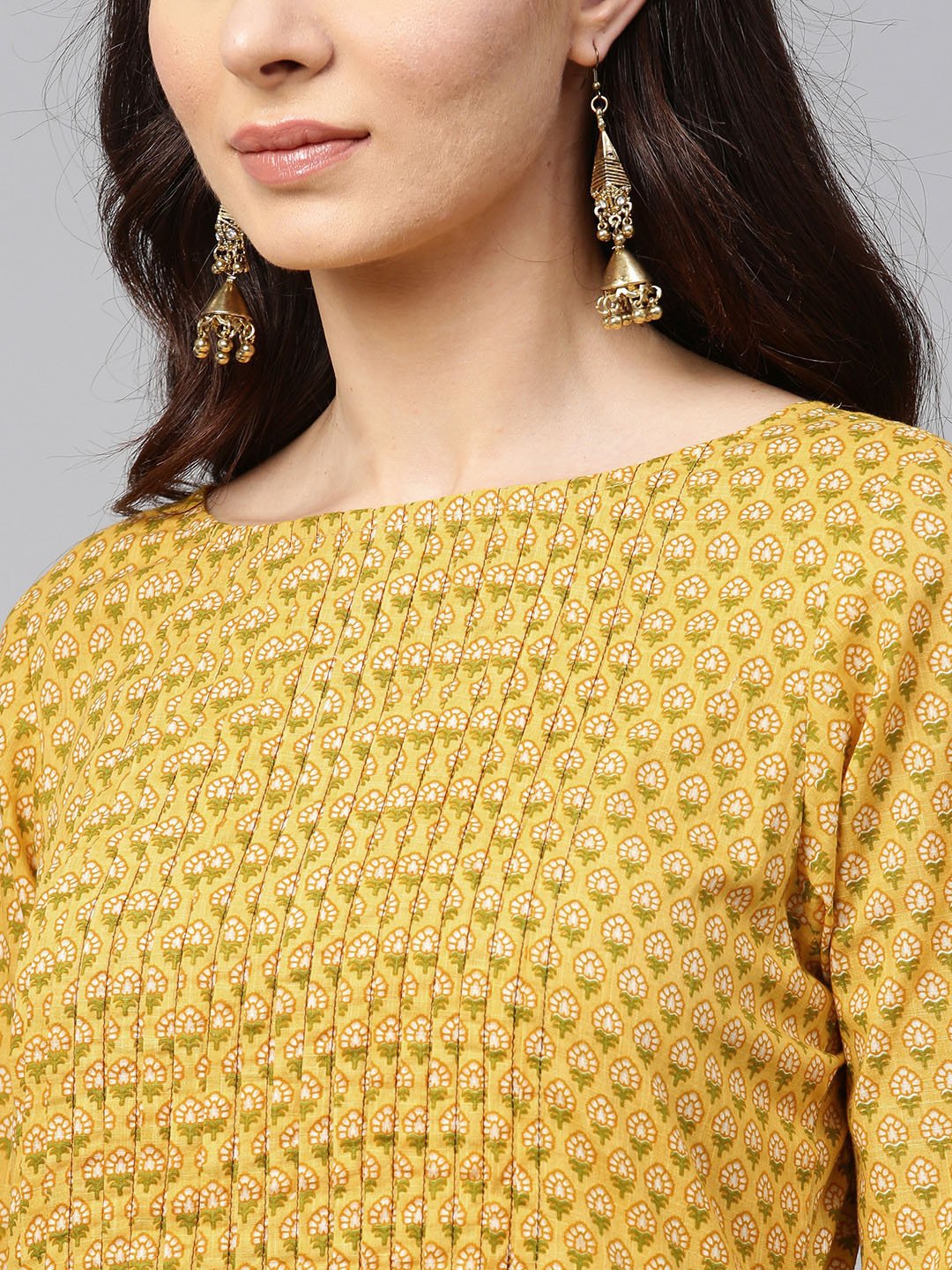 Women's Yellow Printed Half Sleeve Cotton Straight Kurta - Nayo Clothing