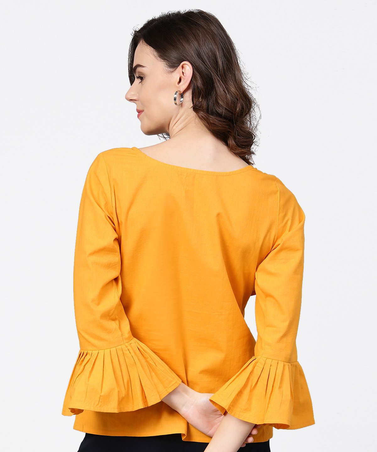 Women's Yellow Full Sleeve Cotton Tops - Nayo Clothing